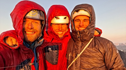 Torsukattak Fjord, Greenland, Miška Izakovičová, Callum Johnson, Tim Miller, Simon Smith - Torsukattak Fjord, Greenland: Callum Johnson, Miška Izakovičová, Tim Miller on the summit of Maujit Qaqarssuasia East