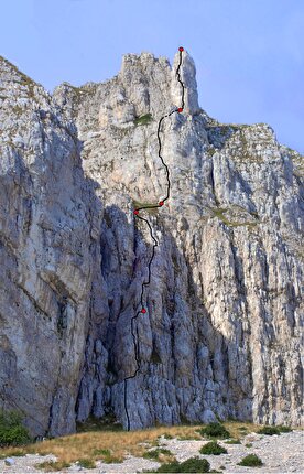 Monte Sirente, Appennino Centrale, Torre Prignano, Simone Federici, Cristiano Iurisci, Micheal De Julis - Il tracciato della via 'Solo per Donne' alla Torre Prignano del Monte Sirente, Appennino Centrale (Simone Federici, Cristiano Iurisci, Micheal De Julis 31/08/2024)