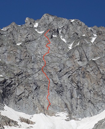 Tempo per respirare, Carè Alto, Adamello - Presanella, Marco Fedrizzi, Francesco Salvaterra - Il tracciato della via 'Tempo per respirare' alla sud del Carè Alto (Adamello - Presanella) di Marco Fedrizzi e Francesco Salvaterra il 23/08/2024