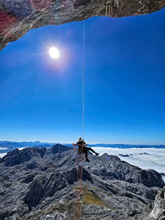 Peña Santa de Castilla, Picos de Europa, Spain, Eneko Pou, Iker Pou - Iker Pou making the first ascent of 'Truenu' on Peña Santa de Castilla, Picos de Europa, Spain, summer 2024