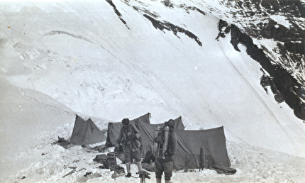 Andrew Irvine, Everest, Sandy Irvine - George Mallory and Andrew Irvine leaving North Col of Everest for the last climb in 1924. Famously the last image taken of Mallory (left) and Sandy Irvine leaving for the North Col of Everest. 