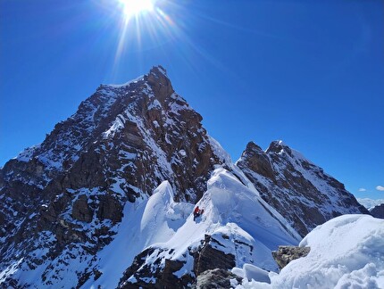 Lalung Women’s Expedition, India, Ana Baumgartner, Urša Kešar, Anja Petek, Patricija Verdev - Anja Petek making the first ascent of Lalung I with Patricija Verdevin, summer 2024