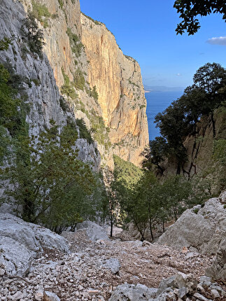 Sardegna, Oronnoro, Parete di Esuili, Matteo Giglio, Alessandra Gianatti - Accesso dall'alto lungo in canalone di Sa Nurca, per la richiodatura della via 'Issalada 'e purpos' alla Parete di Esuili (Oronnoro) in Sardegna, 10/2024