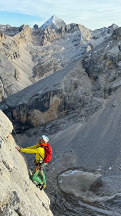 Piz Parom, Dolomiti, Simon Kehrer, Hubert Eisendle - L'apertura di 'Via dla Surité' al Piz Parom (Simon Kehrer, Hubert Eisendle 05/11/2024)