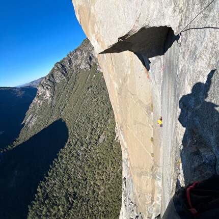 Hannes Puman, The Nose, El Capitan, Yosemite - Hannes Puman and Jamie Lowther climbing 'The Nose' free via the 'Schnaz Variation' on El Capitan in Yosemite, December 2024