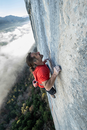 Alex Huber - Alexander Huber making the first ascent of 'Mythos' (8c+) at Barmsteine