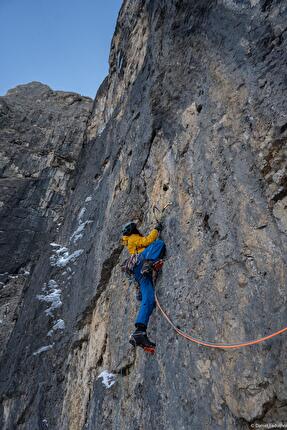 Mur de Pisciadù, Sella, Dolomiti, Daniel Ladurner, Alex Piazzalunga - La prima ripetizione di 'Hybrid' al Mur de Pisciadù nel gruppo del Sella, Dolomiti (Daniel Ladurner, Alex Piazzalunga 17/12/2024)