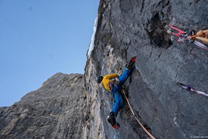 Mur de Pisciadù, Sella, Dolomiti, Daniel Ladurner, Alex Piazzalunga - La prima ripetizione di 'Hybrid' al Mur de Pisciadù nel gruppo del Sella, Dolomiti (Daniel Ladurner, Alex Piazzalunga 17/12/2024)