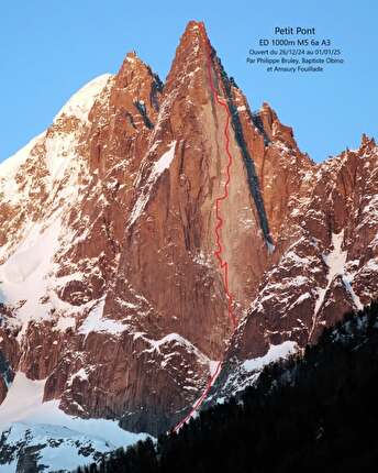 'Petit Pont' added to Petit Dru West Face by Philippe Bruley, Amaury Fouillade, Baptiste Obino