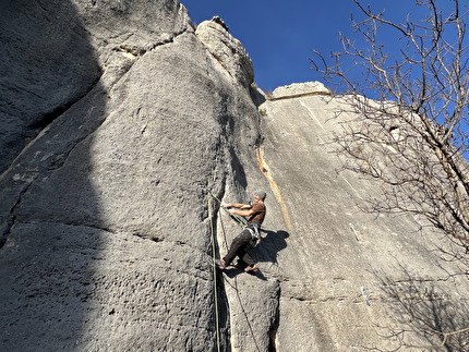 Dvigrad, Coatia - Luka Biščak climbing 'Divlji Prasac' (7b+) at Dvigrad, Coatia