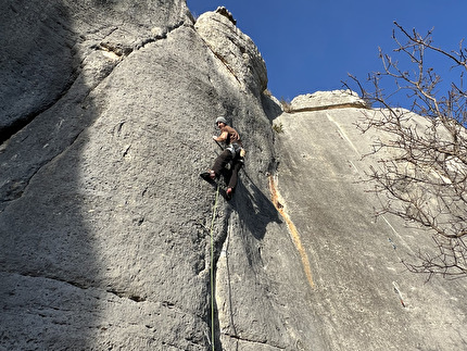 Dvigrad, Coatia - Luka Biščak climbing 'Divlji Prasac' (7b+) at Dvigrad, Coatia