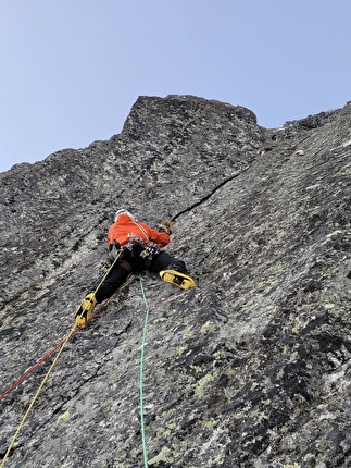 Rysy, High Tatras, Slovakia, Danny Menšík, Petr Vicha - Danny Menšík on pitch 6 during the first free ascent of 'Bílý Rys', White Lynx, on the NE Face of Rysy, Slovakia, Danny Menšík, Petr Vicha