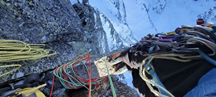 Rysy, High Tatras, Slovakia, Danny Menšík, Petr Vicha - On pitch 12 during the first free ascent of 'Bílý Rys', White Lynx, on the NE Face of Rysy, Slovakia, Danny Menšík, Petr Vicha