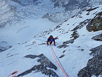 Cima Busazza, Presanella, Emanuele Andreozzi, Silvestro Franchini - The first ascent of the route 'Tomas' on the north face of Cima Busazza (Emanuele Andreozzi, Silvestro Franchini, 16/01/2025)