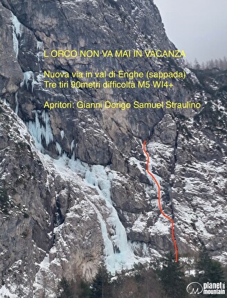 Sappada Cascate di ghiaccio - La relazione di 'L’Orco non va mai in vacanza' in Valle di Enghe a Sappada (Gianni Dorigo, Samuel Straulino 22/01/2025)