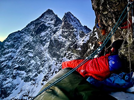 Rysy, High Tatras, Michał Czech, Maciek Kimel, Tomek Klimcza - The first free ascent of 'Direttissima' on the east face of Rysy, High Tatras (Michał Czech, Maciek Kimel, Tomek Klimcza 08-10/02/2025)