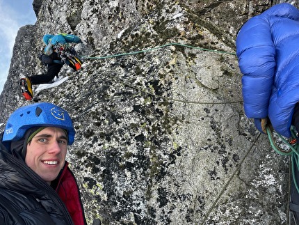 Rysy, High Tatras, Michał Czech, Maciek Kimel, Tomek Klimcza - The first free ascent of 'Direttissima' on the east face of Rysy, High Tatras (Michał Czech, Maciek Kimel, Tomek Klimcza 08-10/02/2025)