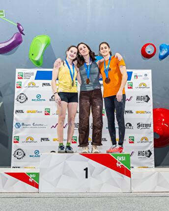 Coppa Italia Boulder 2025 - 2. Matilda Liù Moar 1. Miriam Fogu 3. Federica Papetti, Coppa Italia Boulder 2025 di Mozzate (Como)