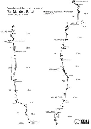 Seconda Pala di San Lucano, Dolomiti, Martin Dejori, Titus Prinoth, Alex Walpoth - La relazione di 'Un Mondo a parte' sulla Seconda Pala di San Lucano, Dolomiti (Martin Dejori, Titus Prinoth, Alex Walpoth 27-29/10/2024)