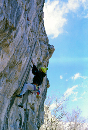 Pietro Bassotto - Pietro Bassotto climbing 'Tecnologica' (7b) at Striature nere, 1988