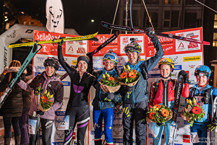 Sellaronda Skimarathon 2025 - 2. Martina Cumerlato - Bianca Sommavilla 1. Giulia Compagnoni - Noemi Junod 3. Kelly Wolf - Jessie Young, Sellaronda Skimarathon 2025