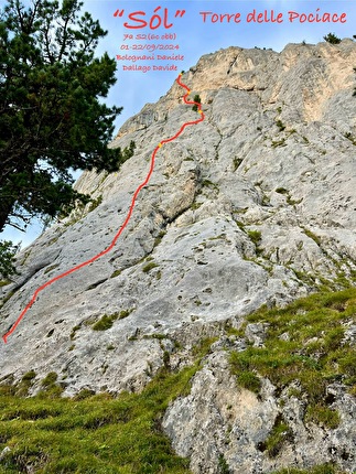 Via 'Sól' aperta alla Torre delle Pociace (Dolomiti) da Daniele Bolognani e Davide Dallago