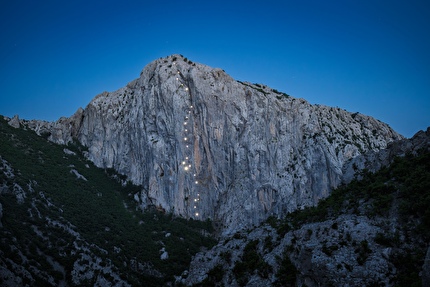 Classic 'Velebitaški' in Paklenica (Croatia) illuminated to celebrate Velebit Mountaineering Club