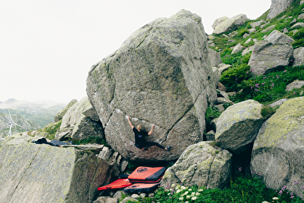 Lucia Dörffel climbs 'Hazel Grace' (8B+) at Switzerland's Gotthard Pass