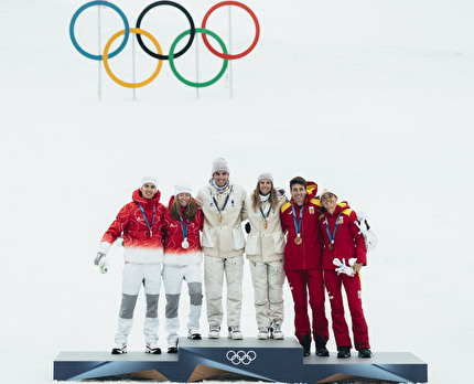 Ski Mountaineering, Milano Cortina 2026 Olympic Games - Emily Harrop & Thibault Anselmet win gold l'oro. Marianne Fatton & Jon Kistler silver. Ana Alonso Rodriguez & Oriol Cardona Coll bronze Ski Mountaineering, Milano Cortina 2026 Olympic Games - Emily Harrop & Thibault Anselmet win gold l'oro. Marianne Fatton & Jon Kistler silver. Ana Alonso Rodriguez & Oriol Cardona Coll bronze