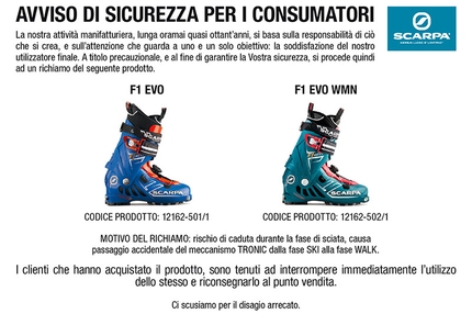 SCARPA: recall F1 Evo e F1 Evo Wmn