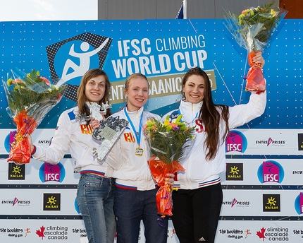 Speed World Cup 2015, Central Saanich, Canada - Female podium of the first stage of the Speed World Cup 2015 at Central Saanich in Canada: Mariia Krasavina, Iuliia Kaplina, Anna Tayganova