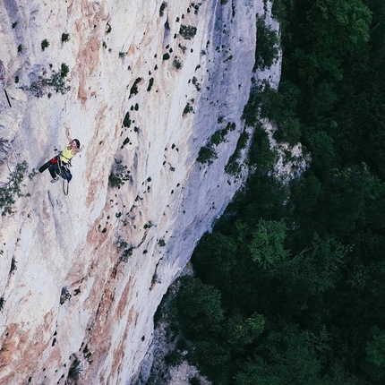 Barbara Zangerl, Verdon Gorge - Barbara Zangerl on Golden Shower (150m, 8b+), lthe route freed by Stefan Glowacz in 2012 in the Verdon Gorge, France