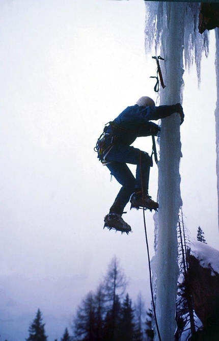 Christoph Hainz - Christoph Hainz ice climbing a slender drip at Corvara