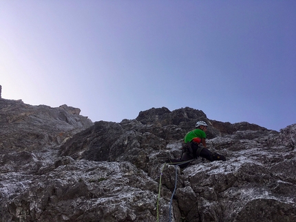 Silvo Karo, Luka Lindič, Siroka peč - Silvo Karo making the first ascent of a new route up Široka peč in Slovenia on 12/08/2019 with Luka Lindič