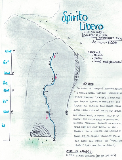 Spirito Libero Monte Agner, Dolomiti, Sara Avoscan, Omar Genuin - La relazione di Spirito Libero sull'Agner, Dolomiti, aperta da Gigi Dal Pozzo e Maurizio Fontana nel 2000.