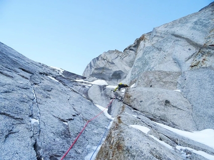 Aiguille de Pélerins, John McCune, Will Sim, Above and Beyond - John McCune and Will Sim making the first ascent of Above and Beyond on Aiguille de Pélerins in the Mont Blanc massif