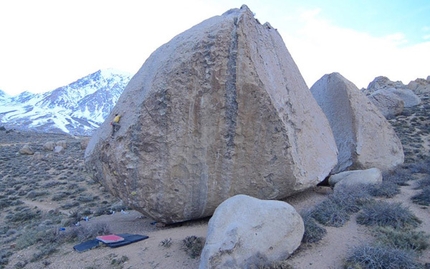 Kevin Jorgeson - Kevin Jorgeson making the second ascent of Transporter Room (5.12/v5 X), the highball boulder problem on the Grandpa Peabody established by Dale Bard in the late '80's.