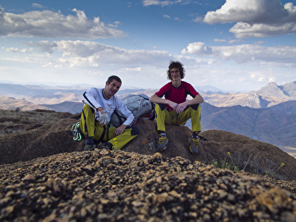 Adam Ondra - Adam Ondra and Pietro Dal Pra on the summit of Tsaranoro in Madagascar after the first one day free ascent of Tough Enough (8c, 380m) where they first discussed their project Climb for Life.