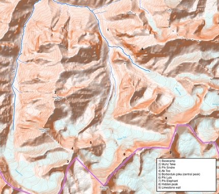 Minteke Valley, Pamir-Alay, Kyrgyzstan - The map of Minteke Valley, Pamir-Alay, Kyrgyzstan