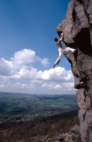 Jerry Moffatt - Jerry Moffatt soloing the classic E1, Horla at Curbar, Peak District, UK